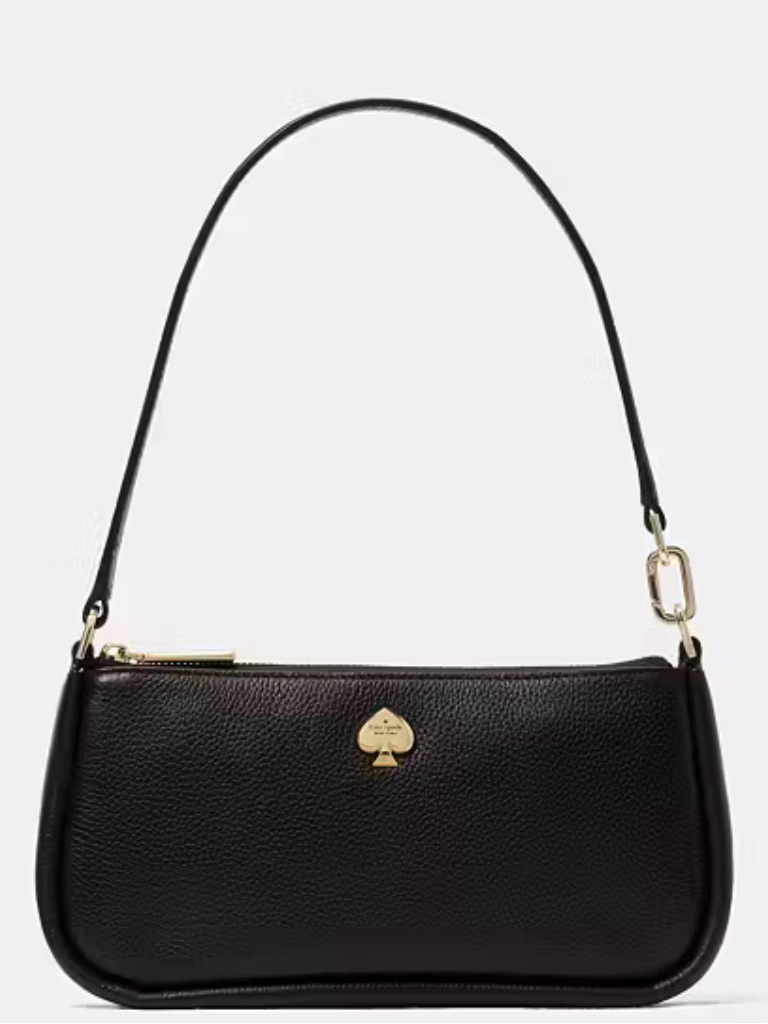 Nwt Kate Spade Kayla Black Pebbled Leather Shoulder Bag With Gold Spade Accent